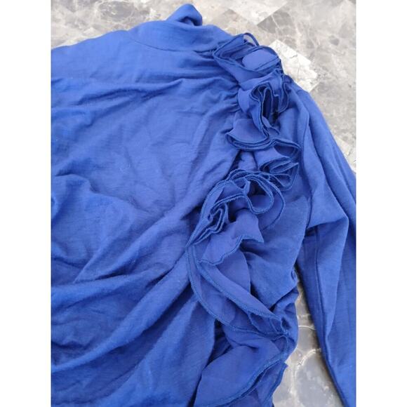 Susana Monaco Fitted ROUCHED Long‎ Sleeve Wool SILK Blend Top XS - Picture 2 of 5